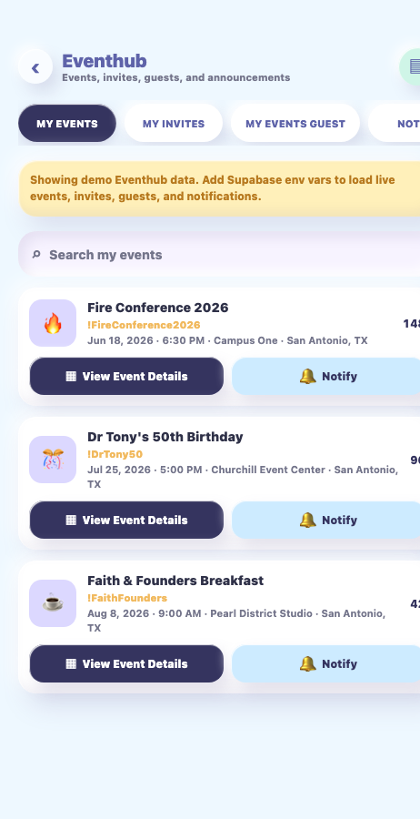 EventHub action screen