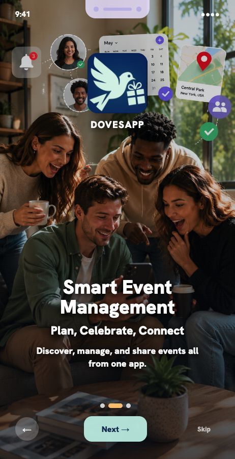 DovesApp event management intro slide