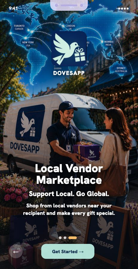 DovesApp local vendor marketplace intro slide