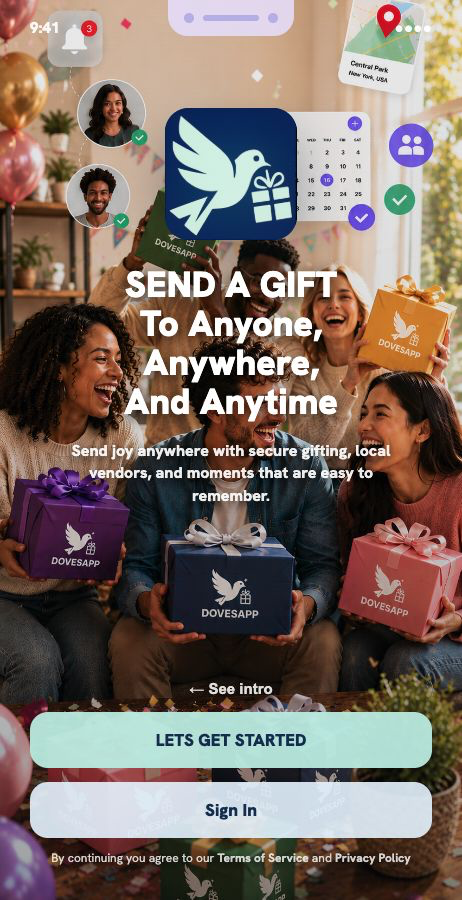 DovesApp mobile welcome page