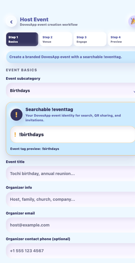 Host Event builder screen
